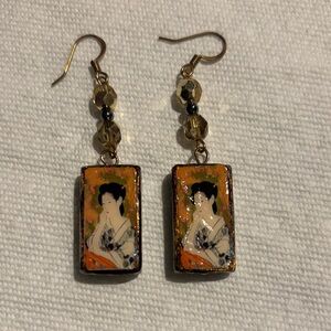 Artistic Gold and Black Geisha Earrings